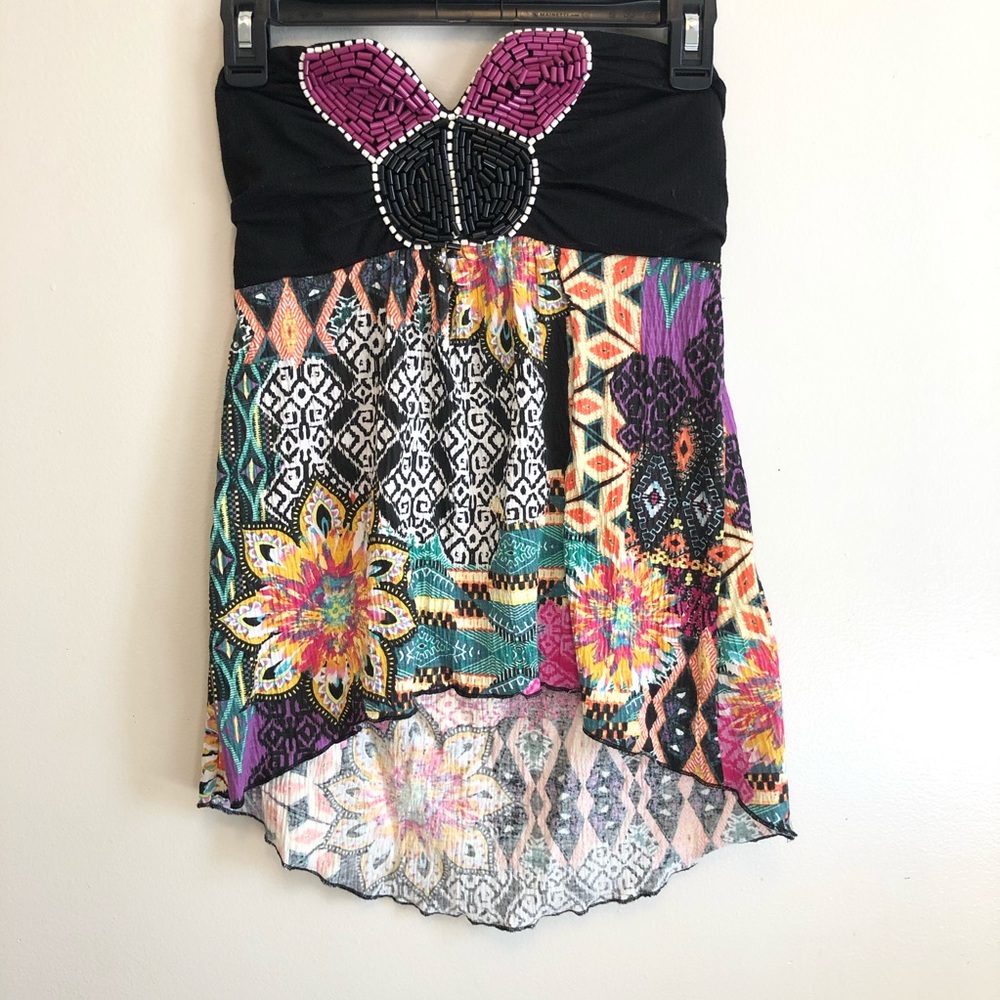 Self Esteem Sweetheart- Neck Strapless Printed Top